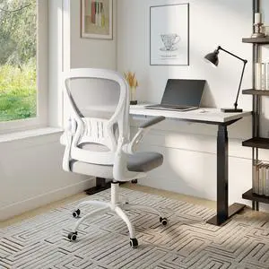 Mesh Office Chair, Ergonomic Home Office Desk Chairs with Flip-up Arms and Lumbar Support, Height Adjustable, Grey Mesh Office Chair, Ergonomic Home Office Desk Chairs with Flip-up Arms and Lumbar Support, Height Adjustable, Grey