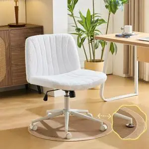 Criss Cross Legged Chair,Wide Comfy Office Desk Chair,Dual-Use with/no Wheels Computer Task Chair,Swivel Armless Vanity Boucle Chair for Study,Make Up,Home Office,Teddy Fleece,White Criss Cross Legged Chair,Wide Comfy Office Desk Chair,Dual-Use with/no Wheels Computer Task Chair,Swivel Armless Vanity Boucle Chair for Study,Make Up,Home Office,Teddy Fleece,White