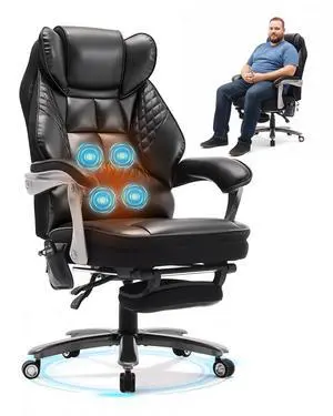Big and Tall Office Chair with Massage and Heat, 23.5" Wide Leather Office Chair with Back Support, Ergonomic Comfort 140° Reclining Desk Chairs Managerial Chairs for Heavy People Big and Tall Office Chair with Massage and Heat, 23.5" Wide Leather Office Chair with Back Support, Ergonomic Comfort 140° Reclining Desk Chairs Managerial Chairs for Heavy People