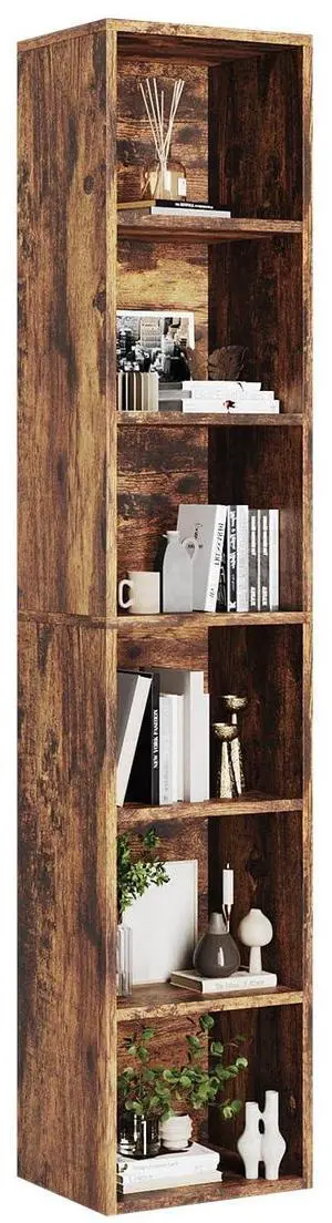 71.5" Tall Narrow Bookshelf, 6-Tier Cube Display Rack, Modern Corner Bookshelf with Storage Space, CD Storage Cabinet for Home Office (Brown 1 Pack, 6-Tier) 71.5" Tall Narrow Bookshelf, 6-Tier Cube Display Rack, Modern Corner Bookshelf with Storage Space, CD Storage Cabinet for Home Office (Brown 1 Pack, 6-Tier)