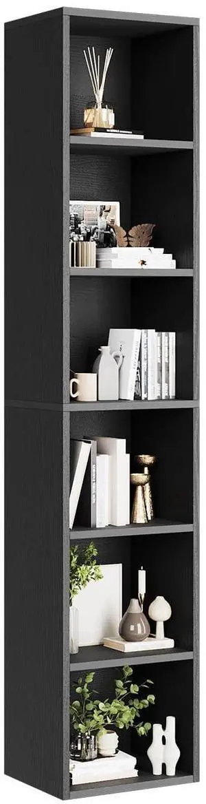 71.5" Tall Narrow Bookshelf, 6-Tier Cube Display Rack, Modern Corner Bookshelf with Storage Space, CD Storage Cabinet for Home Office (Black 1 Pack, 6-Tier) 71.5" Tall Narrow Bookshelf, 6-Tier Cube Display Rack, Modern Corner Bookshelf with Storage Space, CD Storage Cabinet for Home Office (Black 1 Pack, 6-Tier)