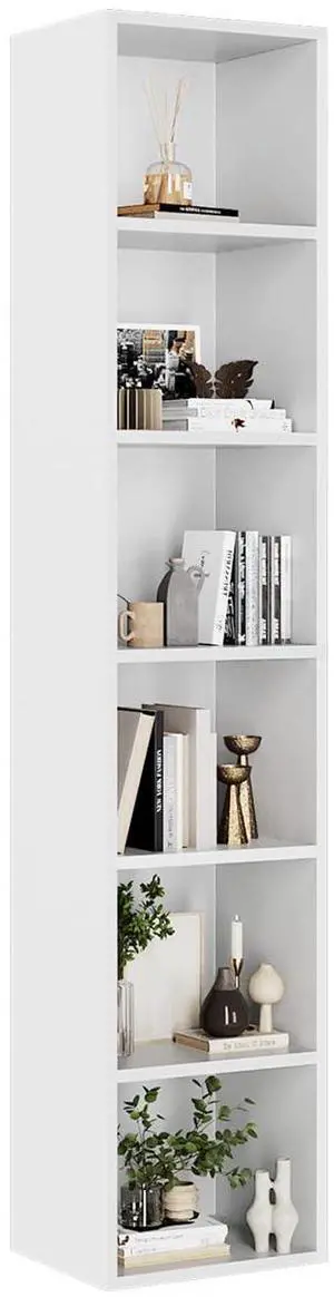 71.5" Tall Narrow Bookshelf, 6-Tier Cube Display Rack, Modern Corner Bookshelf with Storage Space, CD Storage Cabinet for Home Office (White 1 Pack, 6-Tier) | Cube Display Rack 71.5" Tall Narrow Bookshelf, 6-Tier Cube Display Rack, Modern Corner Bookshelf with Storage Space, CD Storage Cabinet for Home Office (White 1 Pack, 6-Tier) | Cube Display Rack