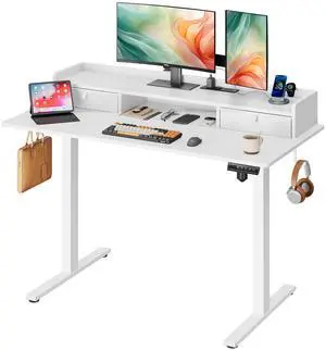 48 Inch Electric Standing Desk with Shelf, Adjustable Computer Desk for Home Office, with LED Touchscreen,Headphone Hook, 3 Memory Preset, with One-Piece Desktop, White 48 Inch Electric Standing Desk with Shelf, Adjustable Computer Desk for Home Office, with LED Touchscreen,Headphone Hook, 3 Memory Preset, with One-Piece Desktop, White
