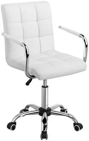 White Office Chair with Wheels and Armrests, Modern PU Leather Desk Chair, Mid-Back Adjustable Executive Chair, 360° Swivel White Office Chair with Wheels and Armrests, Modern PU Leather Desk Chair, Mid-Back Adjustable Executive Chair, 360° Swivel