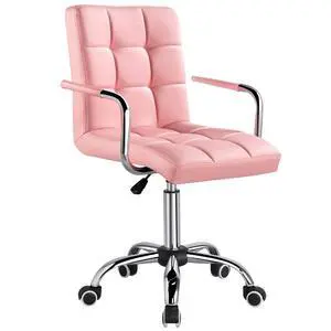Modern PU Leather Desk Office Chairs with Wheels/Armrests Height Adjustable Home Computer Executive Chair on Wheels 360° Swivel, Pink Modern PU Leather Desk Office Chairs with Wheels/Armrests Height Adjustable Home Computer Executive Chair on Wheels 360° Swivel, Pink