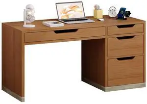 52 Inch Desk with 4 Drawers, Small Computer Desk for Small Space, Home Office Desk with Storage File Drawer for Bedroom, Brown 52 Inch Desk with 4 Drawers, Small Computer Desk for Small Space, Home Office Desk with Storage File Drawer for Bedroom, Brown