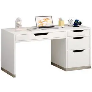 52 Inch White Desk with 4 Drawers, Computer Desk with Storage for Small Spaces with Storage File Drawer, Small Home Office Desk with Drawers for Bedroom 52 Inch White Desk with 4 Drawers, Computer Desk with Storage for Small Spaces with Storage File Drawer, Small Home Office Desk with Drawers for Bedroom