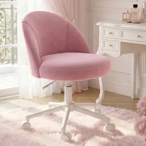 Vanity Chair with Wheels, Swivel Desk Chair with Adjustable Height 17"21", Armless Chair Fits Most Vanity Tables, Bedroom, Dorm & Home Office, Rose Pink Vanity Chair with Wheels, Swivel Desk Chair with Adjustable Height 17"21", Armless Chair Fits Most Vanity Tables, Bedroom, Dorm & Home Office, Rose Pink