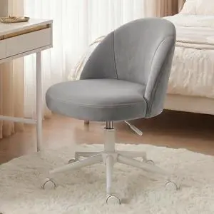 Velvet Vanity Chair with Wheels, Ergonomic Desk Chair with Height Adjustable, Armless Makeup Chair for Home Office, Bedroom, Dorm, Muted Grey Velvet Vanity Chair with Wheels, Ergonomic Desk Chair with Height Adjustable, Armless Makeup Chair for Home Office, Bedroom, Dorm, Muted Grey