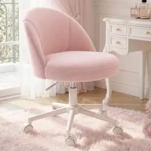 Vanity Chair with Wheels, Pink Desk Chair with Back, Small Office Chair Armless for Makeup Room, Bedroom, Home Office Vanity Chair with Wheels, Pink Desk Chair with Back, Small Office Chair Armless for Makeup Room, Bedroom, Home Office