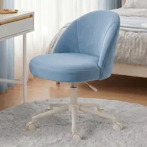 Velvet Vanity Chair with Wheels, Armless, Height Adjustable, Blue | Swivel Desk Chair Curved Lumbar Back Support Rolling Task Chair For Makeup Vanity, Home Office & Young Teen Bedroom Velvet Vanity Chair with Wheels, Armless, Height Adjustable, Blue | Swivel Desk Chair Curved Lumbar Back Support Rolling Task Chair For Makeup Vanity, Home Office & Young Teen Bedroom