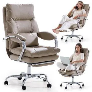 Reclining Office Chair with Foot Rest, Executive Office Chairs with Arms, Ergonomic High Back PU Leather Comfy Swivel Computer Desk Chairs with Wheels and Lumbar Support for Home Office, Khaki Reclining Office Chair with Foot Rest, Executive Office Chairs with Arms, Ergonomic High Back PU Leather Comfy Swivel Computer Desk Chairs with Wheels and Lumbar Support for Home Office, Khaki