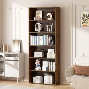 6-Tier Open Bookcase and Bookshelf, Floor Standing Wood Display Storage Shelves 71 Inch Tall Bookcase Home Decor Furniture for Home Office, Living Room, Bed Room, Rustic Brown 6-Tier Open Bookcase and Bookshelf, Floor Standing Wood Display Storage Shelves 71 Inch Tall Bookcase Home Decor Furniture for Home Office, Living Room, Bed Room, Rustic Brown