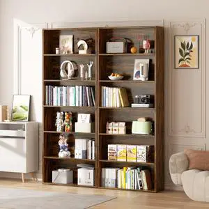 6-Tier Open Bookcase and Bookshelf, Floor Standing Wood Display Storage Shelves 71 Inch Tall Bookcase Home Decor Furniture for Home Office, Living Room, Bed Room, Rustic Brown, 2 Pieces 6-Tier Open Bookcase and Bookshelf, Floor Standing Wood Display Storage Shelves 71 Inch Tall Bookcase Home Decor Furniture for Home Office, Living Room, Bed Room, Rustic Brown, 2 Pieces