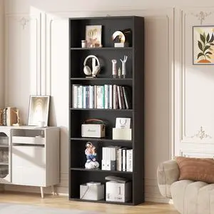 6-Tier Open Bookcase and Bookshelf, Floor Standing Wood Display Storage Shelves 71 Inch Tall Bookcase Home Decor Furniture for Home Office, Living Room, Bed Room, Black 6-Tier Open Bookcase and Bookshelf, Floor Standing Wood Display Storage Shelves 71 Inch Tall Bookcase Home Decor Furniture for Home Office, Living Room, Bed Room, Black