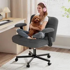 Criss Cross Chair with Wheels & Flip-up Arms, Adjustable Height, Teddy Fabric for Bedroom, Home Office, Apartment,Grey Criss Cross Chair with Wheels & Flip-up Arms, Adjustable Height, Teddy Fabric for Bedroom, Home Office, Apartment,Grey