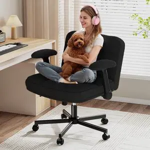 Criss Cross Office Chair with Flip-up Armrests & Wheels,360° Swivel for Home Office, Study, Gaming, Vanity, Comfortable Computer,Plush Teddy Fabric, Black Criss Cross Office Chair with Flip-up Armrests & Wheels,360° Swivel for Home Office, Study, Gaming, Vanity, Comfortable Computer,Plush Teddy Fabric, Black
