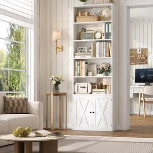 82" Tall Bookcase and Book Shelf, 24" Wide Bookshelf with Doors, 7 Tier Bookcase with Storage and Adjustable Shelf, Open and Display Farmhouse Bookshelf for Living Room, Home Office, White 82" Tall Bookcase and Book Shelf, 24" Wide Bookshelf with Doors, 7 Tier Bookcase with Storage and Adjustable Shelf, Open and Display Farmhouse Bookshelf for Living Room, Home Office, White