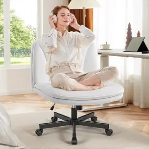 Criss Cross Chair with Wheels, Cross Legged Office Chair, Armless Wide Vanity Desk Chair with Comfty Velvet & Back - Swivel Height Ajustable for Home Office Bedroom, Pearl White Velvet Criss Cross Chair with Wheels, Cross Legged Office Chair, Armless Wide Vanity Desk Chair with Comfty Velvet & Back - Swivel Height Ajustable for Home Office Bedroom, Pearl White Velvet