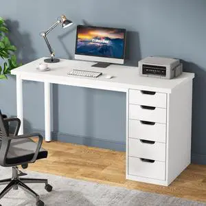 Computer Desk with 5 Drawers, 47 inches Rustic Brown Home Office Desk with Storage, Modern Simple Laptop Desk Study Writing Table for Small Spaces (1, White) Computer Desk with 5 Drawers, 47 inches Rustic Brown Home Office Desk with Storage, Modern Simple Laptop Desk Study Writing Table for Small Spaces (1, White)