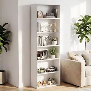 71" Tall 6-Tier Bookshelf, Large Open Display Bookcase with Ample Storage, Floor Standing Book Shelf for Living Room, Home Office, Bed Room, White 71" Tall 6-Tier Bookshelf, Large Open Display Bookcase with Ample Storage, Floor Standing Book Shelf for Living Room, Home Office, Bed Room, White