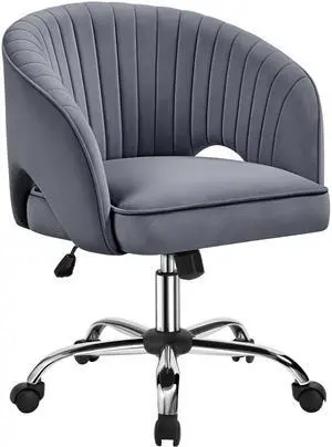 Home Office Chair Velvet Desk Chair, Upholstered Modern Swivel Chair with Tufted Barrel Back, Rolling Wheels for Office, Study, Vanity, Bedroom Dark Gray Home Office Chair Velvet Desk Chair, Upholstered Modern Swivel Chair with Tufted Barrel Back, Rolling Wheels for Office, Study, Vanity, Bedroom Dark Gray