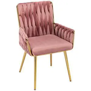 Upholstered Desk Chair 1PC, Hand Weaving, Golden Metal Legs, Rose Red | Modern Accent Chair for Home Office, Dining Room, Vanity, Stylish Design, Comfortable Armrest, Durable Material Upholstered Desk Chair 1PC, Hand Weaving, Golden Metal Legs, Rose Red | Modern Accent Chair for Home Office, Dining Room, Vanity, Stylish Design, Comfortable Armrest, Durable Material