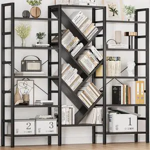 70x70 Triple 5 Tier Book Shelf, Large Wooden Bookcase with 17 Open Display Shelf, Modern Tree Bookshelf Metal Frame Tall Book Case Furniture for Living Room Bedroom Home Office Black 70x70 Triple 5 Tier Book Shelf, Large Wooden Bookcase with 17 Open Display Shelf, Modern Tree Bookshelf Metal Frame Tall Book Case Furniture for Living Room Bedroom Home Office Black