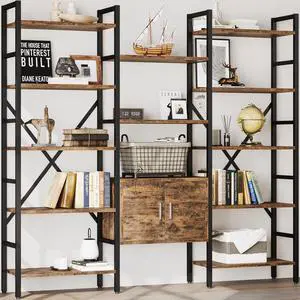 70" Triple 5 Tier Book Shelf, Large Industrial Bookcase with Storage Cabinet, Tall Bookshelf with Open Display Shelves Furniture for Living Room Bedroom Home Office Rustic Brown 70" Triple 5 Tier Book Shelf, Large Industrial Bookcase with Storage Cabinet, Tall Bookshelf with Open Display Shelves Furniture for Living Room Bedroom Home Office Rustic Brown