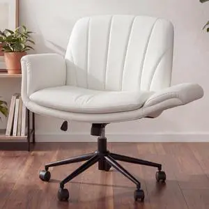 Criss Cross Chair with Five-Level Adjustable Arms and Wheels - Comfortable Ergonomic PU Leather Swivel Vanity Chair - Computer Makeup Gaming Chair for Home Office, Bedroom, Vanity Room (Beide) Criss Cross Chair with Five-Level Adjustable Arms and Wheels - Comfortable Ergonomic PU Leather Swivel Vanity Chair - Computer Makeup Gaming Chair for Home Office, Bedroom, Vanity Room (Beide)