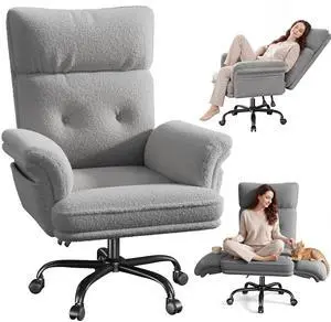 Office Chair with Wheels & Side Pockets,Flip Armrests for Pets & Cross Legged Sitting,Ergonomic Adjustable Vanity Chair Teddy Plush Office Desk Chair for Home, Makeup and Bedroom, Grey Office Chair with Wheels & Side Pockets,Flip Armrests for Pets & Cross Legged Sitting,Ergonomic Adjustable Vanity Chair Teddy Plush Office Desk Chair for Home, Makeup and Bedroom, Grey