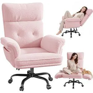 Big and Tall Office Chair with Adjustable Armrests & Wheels, 145° Reclining Desk Chair Comfy, Pink Vanity Chair for Home, Office, Bedroom, Teddy Plush Big and Tall Office Chair with Adjustable Armrests & Wheels, 145° Reclining Desk Chair Comfy, Pink Vanity Chair for Home, Office, Bedroom, Teddy Plush