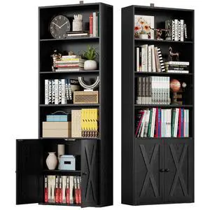 Industrial Bookshelves and Bookcases with Doors Set of 2 Floor Standing 6 Shelf Display Storage Shelves 70 in Tall Bookcase for Home Office, Living Room Industrial Bookshelves and Bookcases with Doors Set of 2 Floor Standing 6 Shelf Display Storage Shelves 70 in Tall Bookcase for Home Office, Living Room