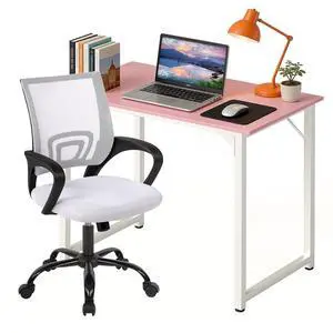 32 Inch Home Office Desk and Chair Set,32 Inch Computer Desk with Ergonomic Height Adjustable Office Chair for Home Office,Pink&White 32 Inch Home Office Desk and Chair Set,32 Inch Computer Desk with Ergonomic Height Adjustable Office Chair for Home Office,Pink&White