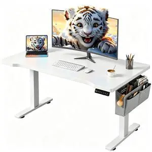 Electric Standing Desk with LED Lights,Computer Desk 56 x 24 Inch Height Adjustable with 3 Memory Preset,Gaming Sit Stand Desk with Storage Side Pocket and Cable Management,White Electric Standing Desk with LED Lights,Computer Desk 56 x 24 Inch Height Adjustable with 3 Memory Preset,Gaming Sit Stand Desk with Storage Side Pocket and Cable Management,White