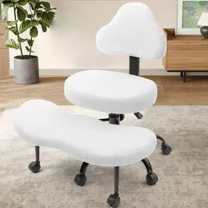 Cross Legged Office Chair, Criss Cross Desk Chair ADHD Meditation Kneeling Yoga Seat with Adjustable Height, Lumbar Support, Wider Footrest and Wheels (Pearl White) Cross Legged Office Chair, Criss Cross Desk Chair ADHD Meditation Kneeling Yoga Seat with Adjustable Height, Lumbar Support, Wider Footrest and Wheels (Pearl White)