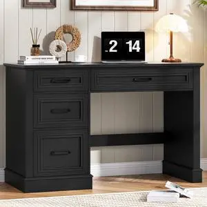 Farmhouse 47" Executive Desk with 3 Drawers and Adjustable File Drawer, Workstation Computer Desk for Home Office, Study, Pure Black Farmhouse 47" Executive Desk with 3 Drawers and Adjustable File Drawer, Workstation Computer Desk for Home Office, Study, Pure Black