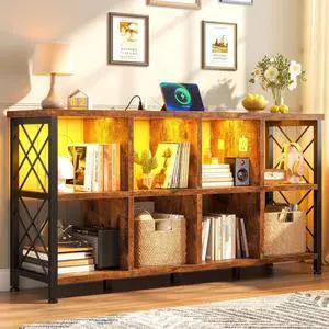 8 Cube Storage Organizer with LED for Living Room, Rustic Brown | Charging Station, Home Organizer, Holds 245 LBS, Stable Cube Grid Frame 8 Cube Storage Organizer with LED for Living Room, Rustic Brown | Charging Station, Home Organizer, Holds 245 LBS, Stable Cube Grid Frame