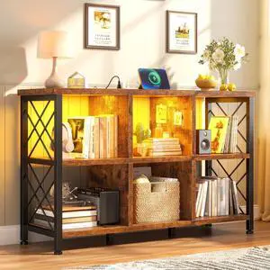 6 Cube Storage Organizer with LED for Living Room, Rustic Brown | Charging Station, Home Organizer, Holds 245 LBS, Stable Cube Grid Frame 6 Cube Storage Organizer with LED for Living Room, Rustic Brown | Charging Station, Home Organizer, Holds 245 LBS, Stable Cube Grid Frame