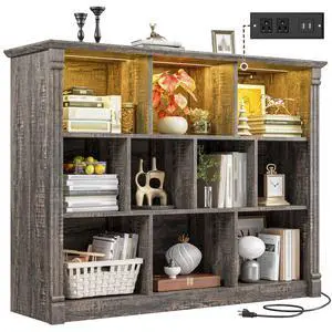 10 Cube Storage Organizer with LED Light and Charging Station Wood Cube Shelf Display Cabinet for Bedroom, Living Room, Office, Black Oak 10 Cube Storage Organizer with LED Light and Charging Station Wood Cube Shelf Display Cabinet for Bedroom, Living Room, Office, Black Oak