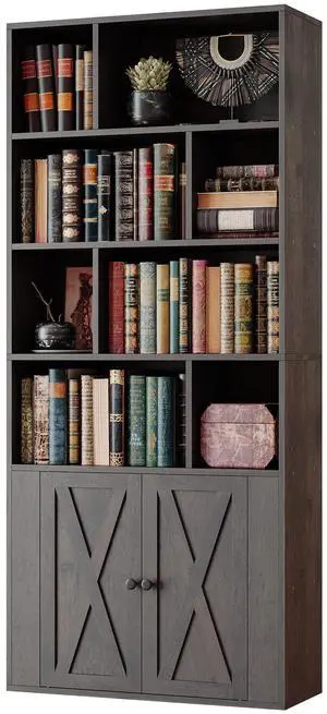 Book Shelf, Tall Bookshelf with Storage, Bookshelves and Bookcases with Doors, 4-Tier Bookcase with 8 Open Cubes for Living Room, Office, Study, Charcoal Gray Book Shelf, Tall Bookshelf with Storage, Bookshelves and Bookcases with Doors, 4-Tier Bookcase with 8 Open Cubes for Living Room, Office, Study, Charcoal Gray
