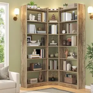 70.8" Tall Corner Bookshelf, 7 Tiers Large Etagere Bookcases with Baffles, L-Shaped Modern Storage Display Rack Industrial Bookshelves for Bedroom, Home Office, Living Room & Kitchen, Brown 70.8" Tall Corner Bookshelf, 7 Tiers Large Etagere Bookcases with Baffles, L-Shaped Modern Storage Display Rack Industrial Bookshelves for Bedroom, Home Office, Living Room & Kitchen, Brown