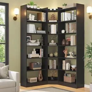 70.8" Tall Corner Bookshelf, 7 Tiers Large Etagere Bookcases with Baffles, L-Shaped Modern Storage Display Rack Industrial Bookshelves for Bedroom, Home Office, Living Room & Kitchen, Black 70.8" Tall Corner Bookshelf, 7 Tiers Large Etagere Bookcases with Baffles, L-Shaped Modern Storage Display Rack Industrial Bookshelves for Bedroom, Home Office, Living Room & Kitchen, Black