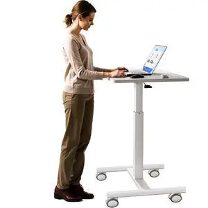 Mobile Laptop Standing Desk Adjustable Height, Small Mobile Desk Workstation with Wheels, Portable Rolling Computer Desk Cart for Home Office Classroom (White) Mobile Laptop Standing Desk Adjustable Height, Small Mobile Desk Workstation with Wheels, Portable Rolling Computer Desk Cart for Home Office Classroom (White)