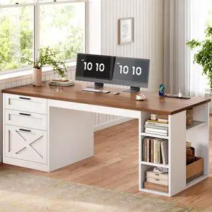 67" Farmhouse L Shaped Desk with Hutch 67" Farmhouse L Shaped Desk with Hutch