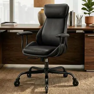 Office Chair, Leather Desk Chair with Rubber Wheels, Ergonomic Computer Chair 500 LBS with Lumbar Support, High Back Executive Chair for Modern Home Office, Black | Ergonomic, Rubber Wheels, Lumbar Su Office Chair, Leather Desk Chair with Rubber Wheels, Ergonomic Computer Chair 500 LBS with Lumbar Support, High Back Executive Chair for Modern Home Office, Black | Ergonomic, Rubber Wheels, Lumbar Su