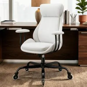 Office Chair, Leather Desk Chair with Rubber Wheels, Ergonomic Computer Chair 500 LBS with Lumbar Support, High Back Executive Chair for Modern Home Office, White | Ergonomic, Rubber Wheels, Lumbar Su Office Chair, Leather Desk Chair with Rubber Wheels, Ergonomic Computer Chair 500 LBS with Lumbar Support, High Back Executive Chair for Modern Home Office, White | Ergonomic, Rubber Wheels, Lumbar Su