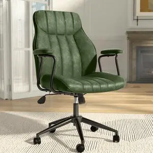Green Leather Office Chair, Mid Century Home Office Desk Chair | Ergonomic Curve Design, Removable Padded Arms, Height Adjustable Swivel Seat & Smooth Wheels, Vintage Mid-Back Computer Chair Green Leather Office Chair, Mid Century Home Office Desk Chair | Ergonomic Curve Design, Removable Padded Arms, Height Adjustable Swivel Seat & Smooth Wheels, Vintage Mid-Back Computer Chair