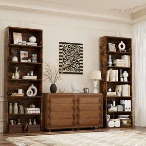 Narrow Tall Bookshelf 6 Shelf Bookcase Vertical Storage, Slim Profile Tall Narrow Storage Unit for Home Office, Living Room, Bedroom, Vintage Brown, Set of 2 Narrow Tall Bookshelf 6 Shelf Bookcase Vertical Storage, Slim Profile Tall Narrow Storage Unit for Home Office, Living Room, Bedroom, Vintage Brown, Set of 2