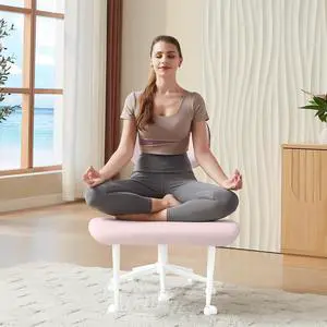 Ergonomic Cross Legged Office Chair for Women, Meditation Chair with Wider Back Support for Adults, 360° Swivel Office Chair with Wheels, Adjustable Height for ADHD Girl Pink PU Leather Ergonomic Cross Legged Office Chair for Women, Meditation Chair with Wider Back Support for Adults, 360° Swivel Office Chair with Wheels, Adjustable Height for ADHD Girl Pink PU Leather